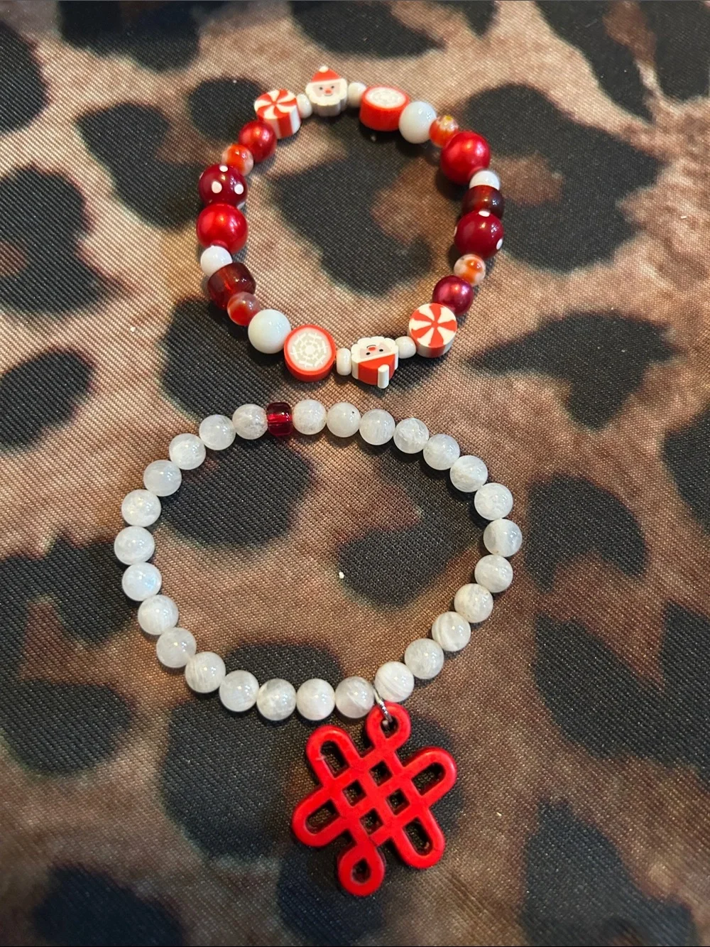 Hand Crafted Red and White Beaded Bracelet Set
